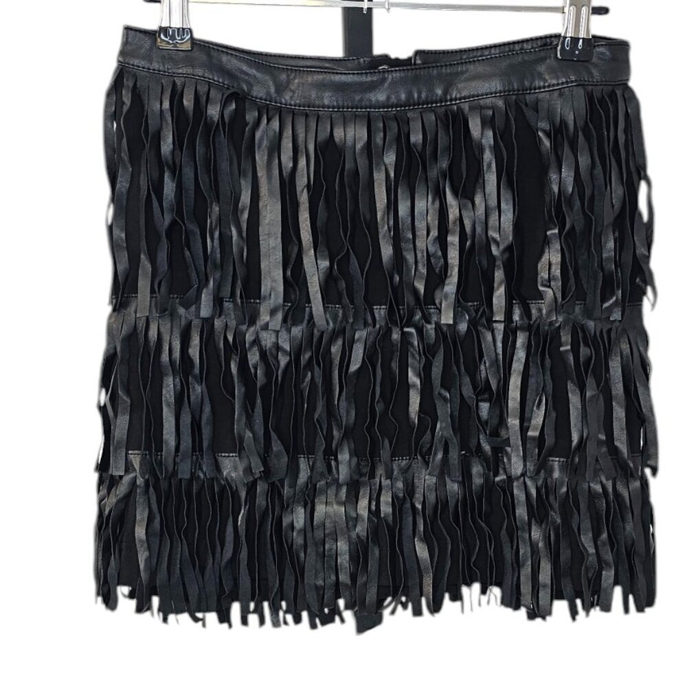 H&M Divided Faux Leather Fringe Mini Skirt, Moto,  Black, Size 6